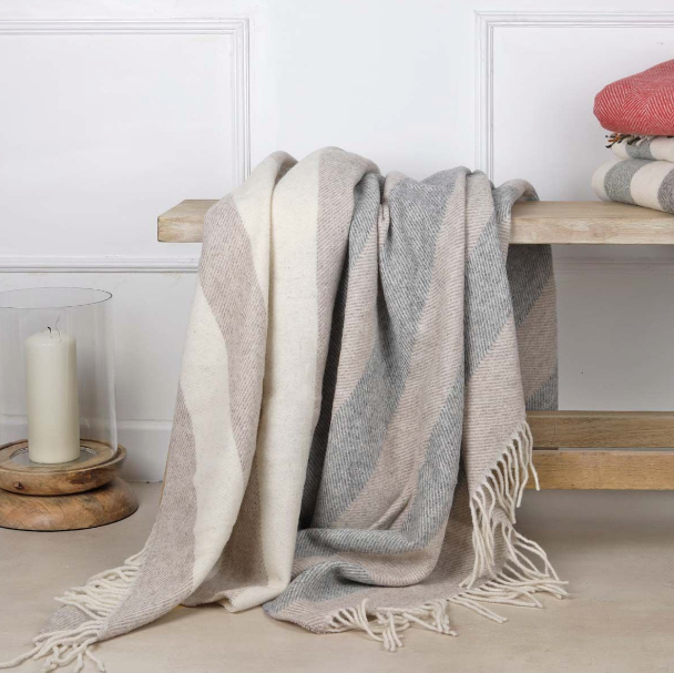 Camel & Grey Stripe Pure Wool Throw