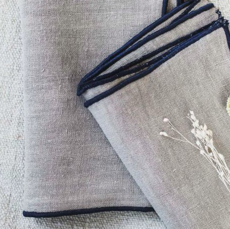 Linen Napkins With Navy Edge